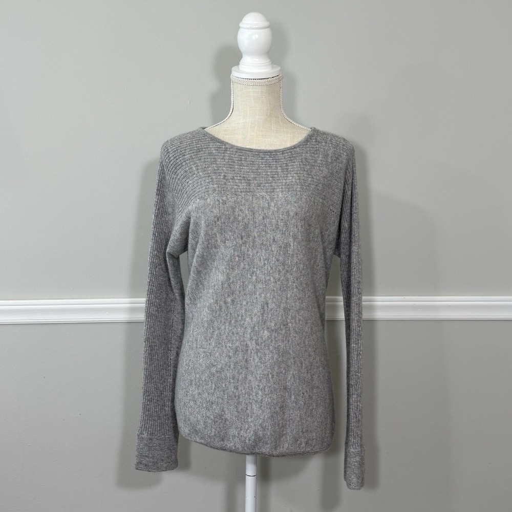WoolOvers Sweater Women M Grey Merino Cashmere Ribbed Knit Capsule Neutral Cozy